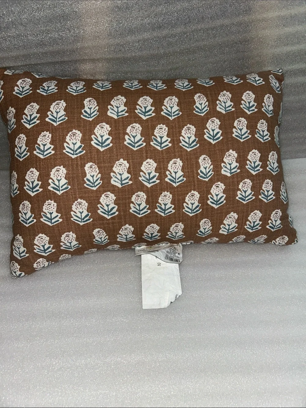 Threshold Orange Floral Block-Print Lumbar Pillow. 14” x 20”